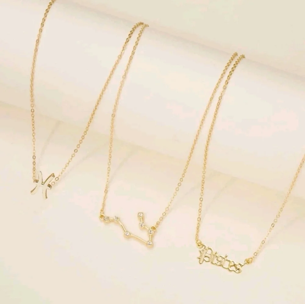 Zodiac 3 Piece Gold Tone Charm Necklace, Pisces - Picture 2 of 4